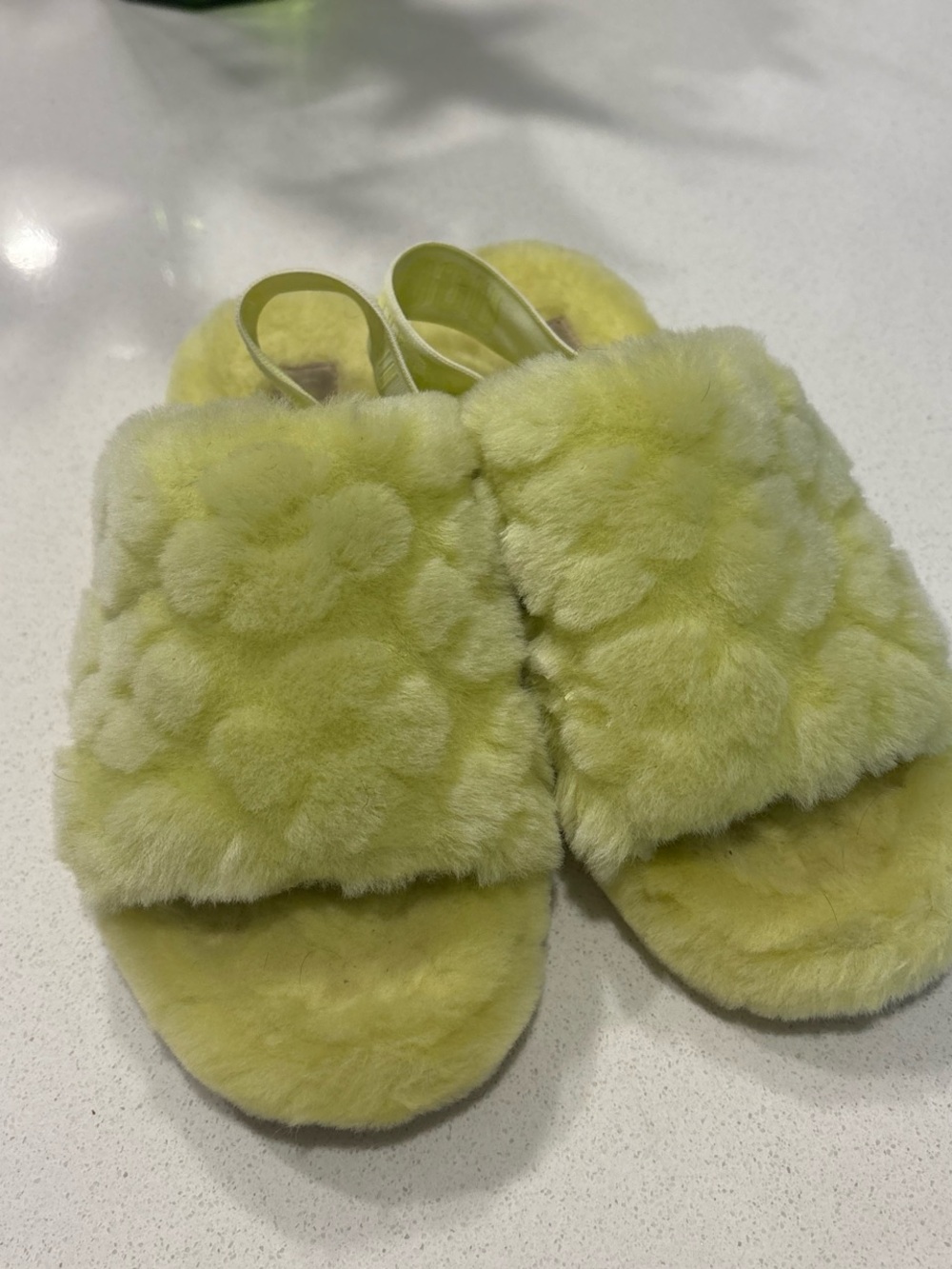 UGG Pale Yellow Floral Fuzzy Slide Slippers